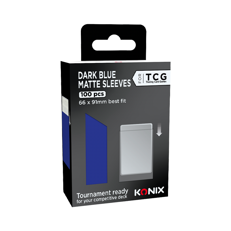 sleeves-konix-matte-dark-blue-100 Sleeves Konix Matte Dark Blue, boite de 100 protege-cartes bleu fonce mat pour cartes TCG 66x91mm