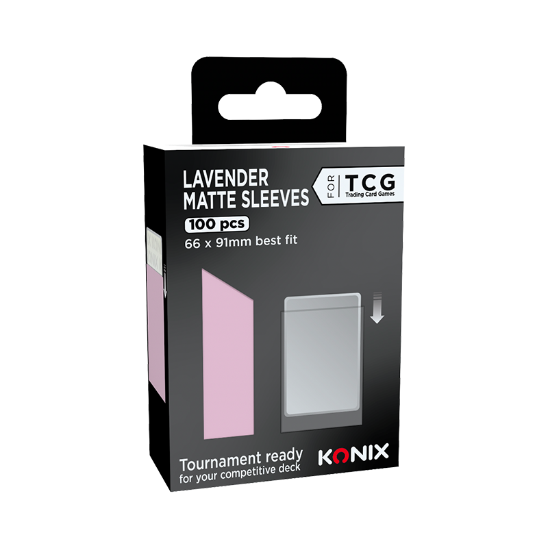 sleeves-konix-matte-lavender-100 Sleeves Konix Matte Lavender, boite de 100 protege-cartes lavande mat pour cartes TCG 66x91mm